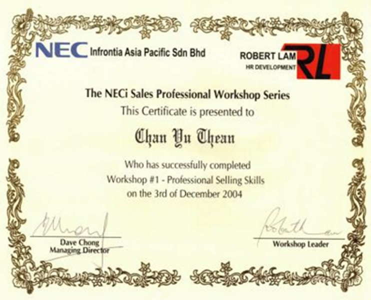 NEC Certificate of NECi Sales Professional Workshop Series (2004)
