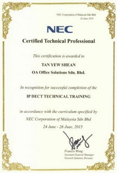 NEC Certificate of Technical Professional (2015)