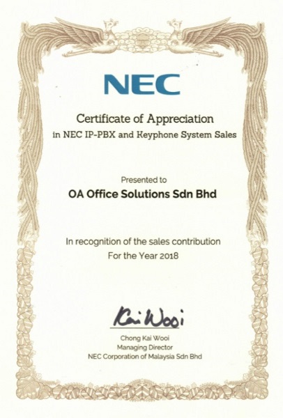 Certificate of Appreciation (2018)